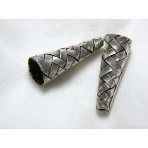  2 Thai   Hill Tribe Silver   Woven Beading Cones   28mm 