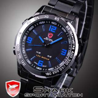 SHARK Blue LED Digital Steel JP Quartz Mens Sport Watch  