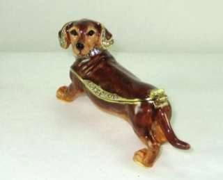 Bejeweled Brown Dachshund Dog Trinket Box w Pendant  
