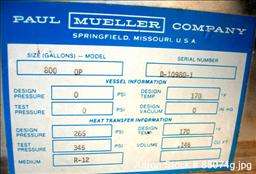 Used  Mueller Oval Jacketed Milk Tank, 800 Gallon, 304  