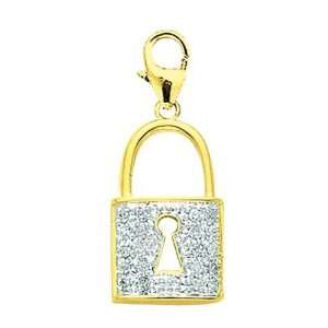  14K Gold 1/10ct HIJ Diamond Lock Spring Ring Charm Arts 