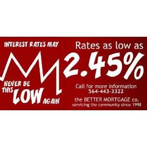  3x6 Vinyl Banner   Morgage The Rates May Never Be This Low 
