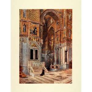 1905 Color Print Monreale Cathedral Interior Sicily Italy Religious 