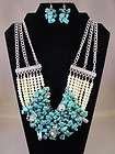   Turquoise Fashion Jewelry Estate Chunky Statement Necklace Earring Set