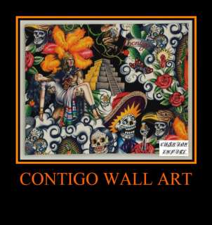 New Contigo Day of the Dead Blk Cotton Fabric Wall Art  