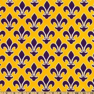   Fleur De Lis Yellow/Purple Fabric By The Yard Arts, Crafts & Sewing