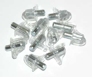 16 Clear 5mm Shelf Supports Studs + Metal Pin. Inc P&P  