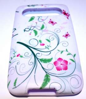 HTC HD7 T Mobile Pink Butterfly Flower Silicone Skin TPU Cover Case 