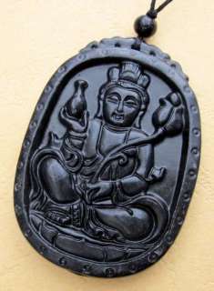 Black Green Jade Mercy Kwan Yin Buddha Amulet Pendant  