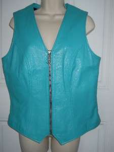 LEATHER VESTNEW ,TURQUOISE,LINED,SIZE 14  
