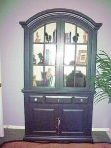 Matte Black HUTCH China Cabinet Curio Glass Doors Molding Curved Top 2 