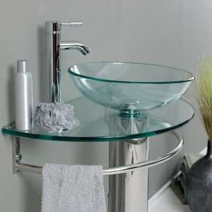 HWS Bathroom Tempered Clear Glass Vessel Sink & Vanity + Faucet xd013 
