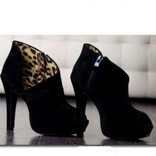 Womens ankle boots peep toe shoes high heels pumps platform US size 6 
