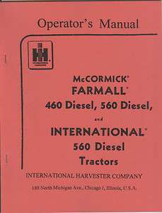 McCormick Farmall 460 Diesel & 560 Diesel Tractor Manual IHC 