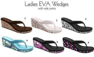 NEW Ladies Eva Wedge Sandals Flip Flops w/ Side Print  