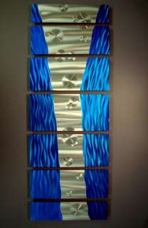 Modern Abstract Blue Metal Wall Art Painting Decor Sculpture Metallic 