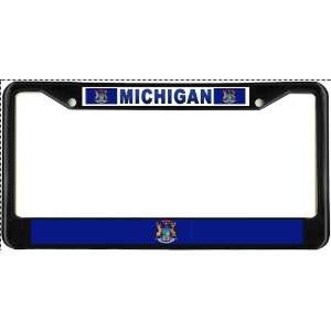  Michigan MI State Flag Black License Plate Frame Metal 
