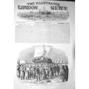  1856 SCENE CUTTING SHIPS ICE CRONSTADT SOLDIERS PRINT 
