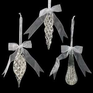    Set Of 3 Silver Glitter Icicle Christmas Ornaments