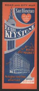1930s Hotel KEYSTONE, San Francisco, City Map Brochure  