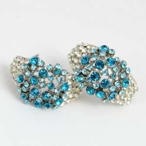  Fashion Silver Meniscus Shape Blue Crystal Studs Earrings 