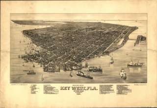 1884 Birds eye map of Key West, Florida  