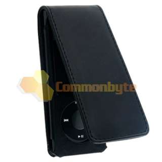 For Apple iPod NANO 5G 5th Generation Black Leather Hard Flip Case 