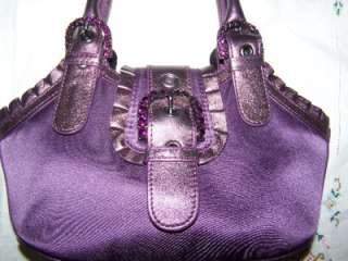 Isabella Fiore Purple Leather Ruffled Trim Metallic & Crystals Evening 