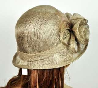 NWT 100% Sinamay Feather Formal Church Party Hat Beige  