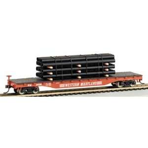  Bachmann Trains Western Maryland Flat Car With Pipe Load 