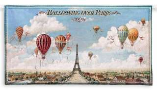 HOT AIR BALLOON PARIS FRANCE 1890 WALL HANGING TAPESTRY  