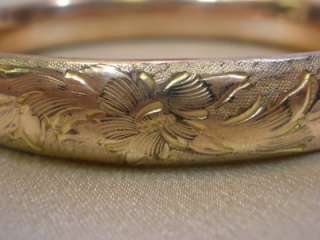 Vtg VICTORIAN ANTIQUE GOLD FILLED GF HINGED BANGLE BRACELET Engraved 