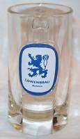Lowenbrau Munich ~ Clear Glass Mug w/Blue/White Print  