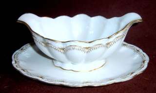 Haviland Limoges White Scalloped Gold Gravy Boat /Plate  