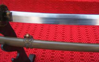 WWII Japanese Military Army Officer Sword Sharp Blade w/ Wood Stand 