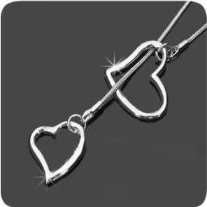 Double Love Heart Silver Color Fashion Necklace  