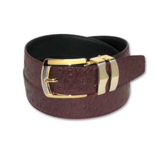 Burgundy Bonded Leather Ostrich Belt Gold Tone Bukle  