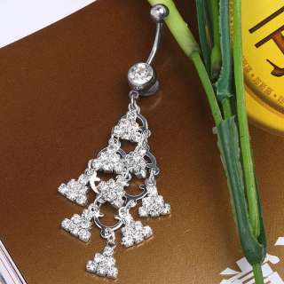 14G Clear@ Crystal Tree Dangle Navel Ring Body Piercing  