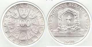 1975 AUSTRIA Silver 50 Schilling Johann Strauss Coin  