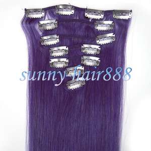   Clips In Straight Human Remy Hair Extensions#LILA/light purple,70g New
