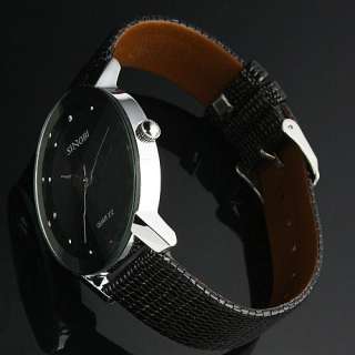 New Classic SINOBI Black Leather Strap Mens Man Fashion Style Quartz 