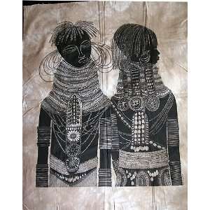   Cloth Print Tapestry / Wall Hanging Turkana Girls Signed by the Artist