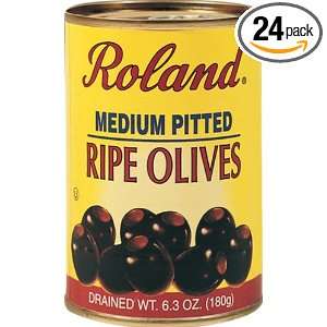 Roland Medium Pitted Ripe Olives, 15 Ounce Tins (Pack of 24)