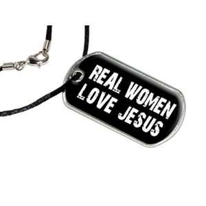  Real Women Love Jesus   Military Dog Tag Black Satin Cord 