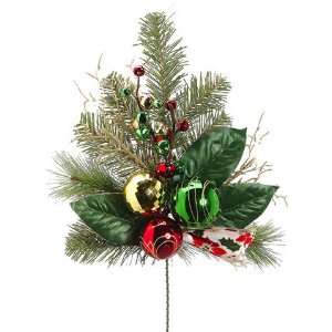  19 Ball/Jingle Bell/Ribbon /Pine Spray Green Red (Pack of 