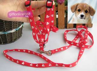 Pet Dog Puppy Red pug Nylon Leash & Harness Neck Strap  