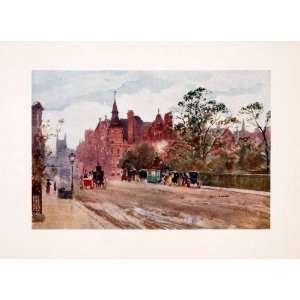  1905 Print Chelsea London England Pont Street Carriage Lampost Road 