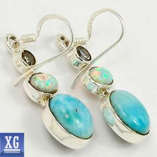  larimar white topaz fire opal 925 silver earrings total long 1 6 