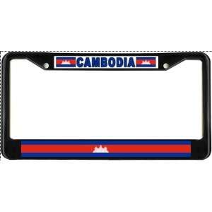  Cambodia Cambodian Flag Black License Plate Frame Metal 