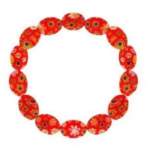  Murano Glass Red Millefiori Oval Stretch Bracelet Jewelry